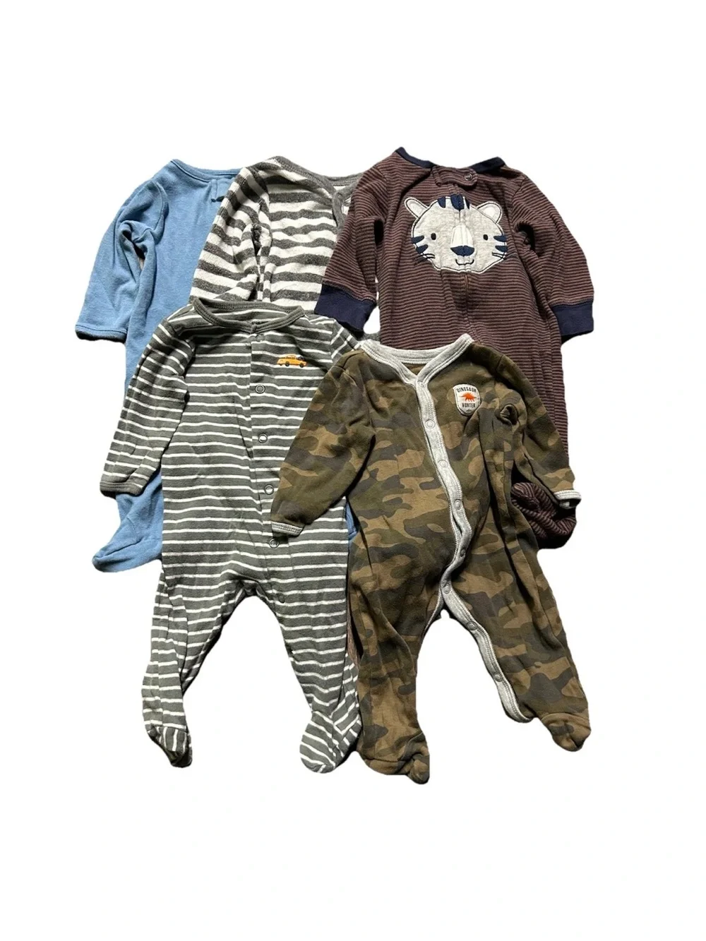 Baby Footie Pajamas Camouflage Stripes Animals Size 0-3 Months